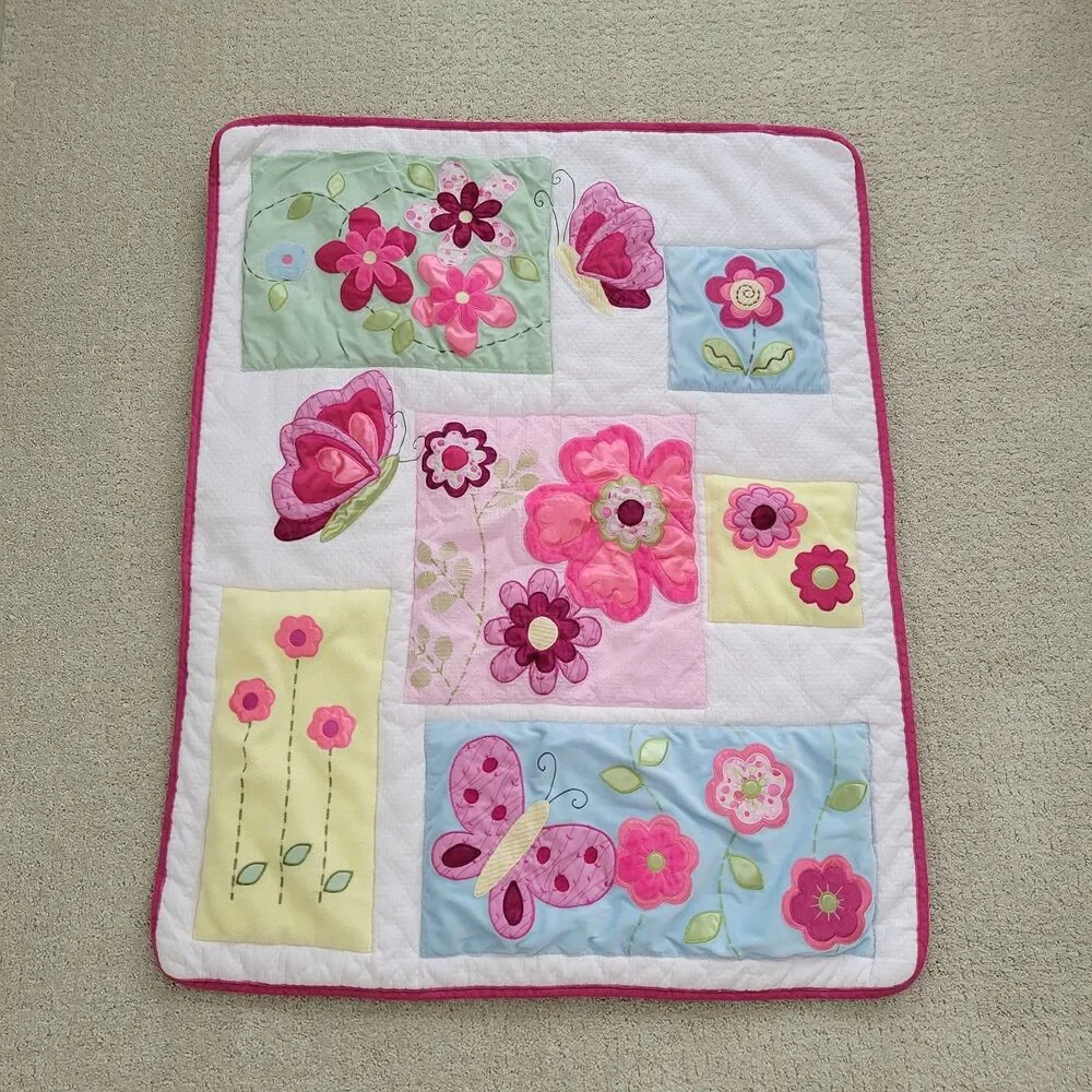 Y2K Lambs & Ivy Comforter Quilt Blanket Flower Butterfly Baby Patchwork Girls